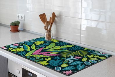 Herdabdeckplatte - 90x52 cm - Pflanzen - Farben - Muster