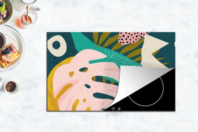 Herdabdeckplatte - 85x52 cm - Blätter - Farben - Muster