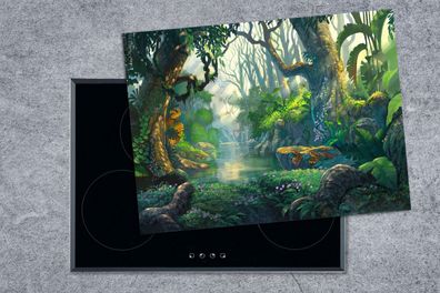 Herdabdeckplatte - 70x52 cm - Wald - Malerei - Farben