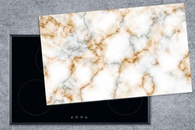 Herdabdeckplatte - 90x52 cm - Marmor - Weiß - Grau - Gold