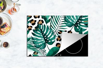 Herdabdeckplatte - 78x52 cm - Leopardenmuster - Blätter - Muster