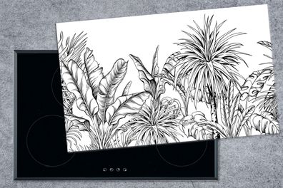 Herdabdeckplatte - 90x52 cm - Pflanzen - Schwarz - Weiß - Illustration