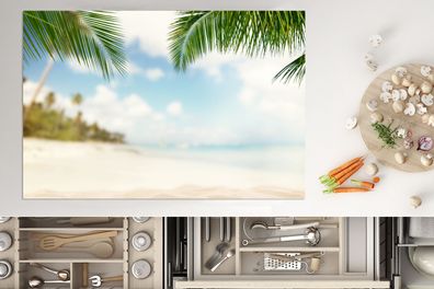 Herdabdeckplatte - 78x52 cm - Strand - Palme - Meer