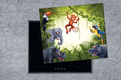 Herdabdeckplatte - 60x52 cm - Illustration - Wilde Tiere - Dschungel