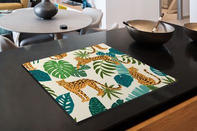 Herdabdeckplatte - 60x52 cm - Leopard - Blätter - Muster