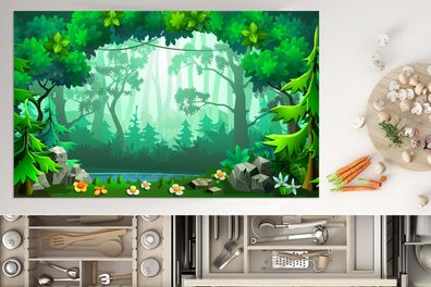 Herdabdeckplatte - 85x52 cm - Wald - Blumen - Illustration