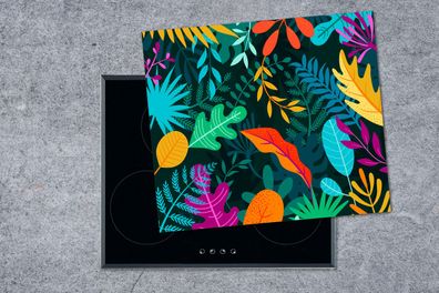 Herdabdeckplatte - 60x52 cm - Dschungel - Blätter - Farben