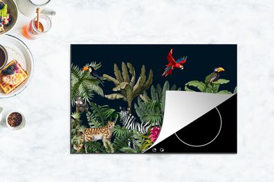 Herdabdeckplatte - 80x52 cm - Dschungel - Pflanzen - Tiere