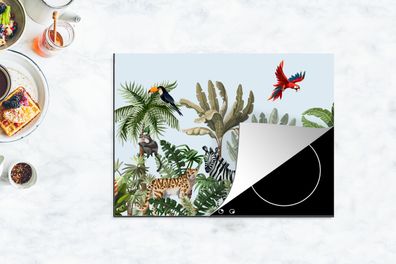 Herdabdeckplatte - 70x52 cm - Dschungel - Flamingo - Affe