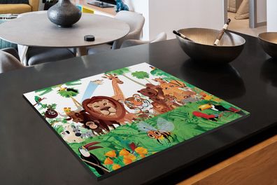 Herdabdeckplatte - 65x52 cm - Wilde Tiere - Dschungel - Illustration
