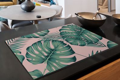 Herdabdeckplatte - 85x52 cm - Blätter - Rosa - Muster