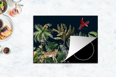 Herdabdeckplatte - 70x52 cm - Dschungel - Pflanzen - Tiere