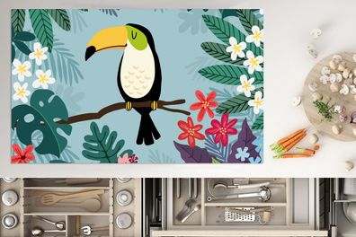 Herdabdeckplatte - 90x52 cm - Tukan - Illustration - Pflanzen
