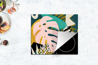 Herdabdeckplatte - 75x52 cm - Blätter - Farben - Muster