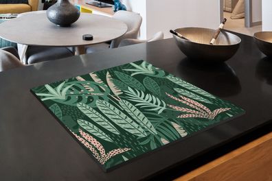 Herdabdeckplatte - 75x52 cm - Blätter - Exotische Pflanzen - Muster