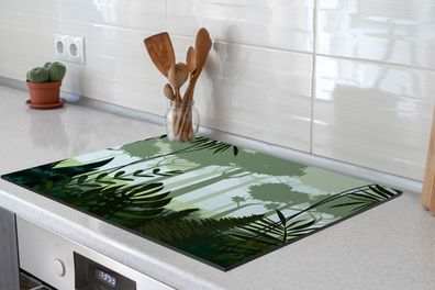 Herdabdeckplatte - 70x52 cm - Dschungel - Pflanzen - Tropisch