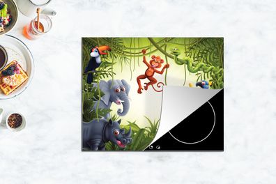 Herdabdeckplatte - 65x52 cm - Illustration - Wilde Tiere - Dschungel