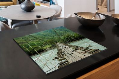 Herdabdeckplatte - 60x52 cm - Brücke - Holz - Fluss