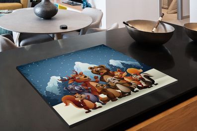 Herdabdeckplatte - 65x52 cm - Illustration - Schnee - Wilde Tiere