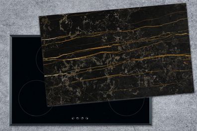Herdabdeckplatte - 85x52 cm - Marmor - Schwarz - Gold - Ader