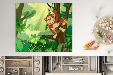 Herdabdeckplatte - 60x52 cm - Illustration - Affe - Dschungel