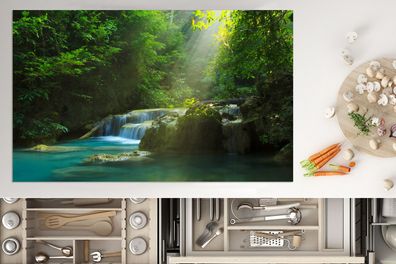 Herdabdeckplatte - 85x52 cm - Dschungel - Wasserfall - Pflanzen