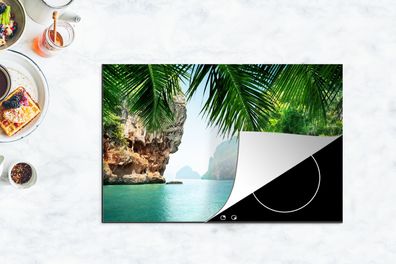 Herdabdeckplatte - 80x52 cm - Meer - Palme - Berg - Tropisch