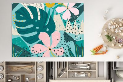 Herdabdeckplatte - 70x52 cm - Pflanzen - Illustration - Pastell