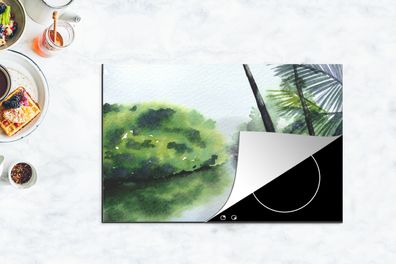 Herdabdeckplatte - 80x52 cm - Palme - Landschaft - Aquarell