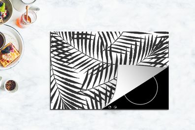 Herdabdeckplatte - 80x52 cm - Palmwedel - Schwarz und weiß - Muster