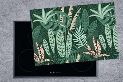 Herdabdeckplatte - 78x52 cm - Blätter - Exotische Pflanzen - Muster