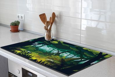 Herdabdeckplatte - 85x52 cm - Dschungel - Baum - Illustration