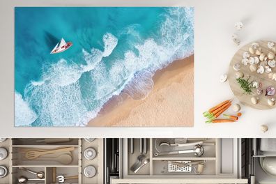 Herdabdeckplatte - 78x52 cm - Meer - Yacht - Strand