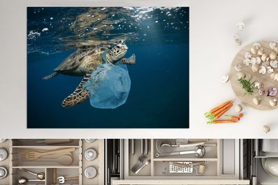 Herdabdeckplatte - 70x52 cm - Schildkröte - Meer - Plastik