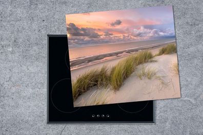 Herdabdeckplatte - 60x52 cm - Strand - Meer - Dünen - Niederlande - Rosa