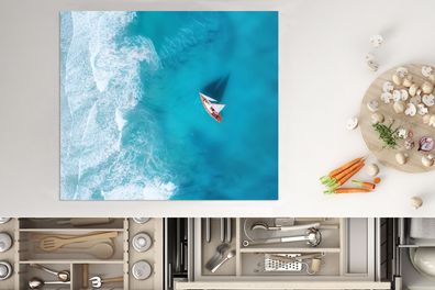 Herdabdeckplatte - 60x52 cm - Boot - Meer - Strand