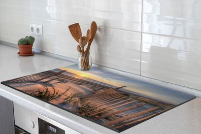 Herdabdeckplatte - 85x52 cm - Strand - Meer - Düne - Sonnenuntergang
