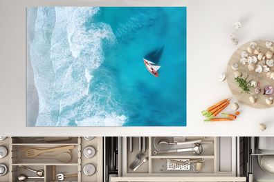 Herdabdeckplatte - 70x52 cm - Boot - Meer - Strand