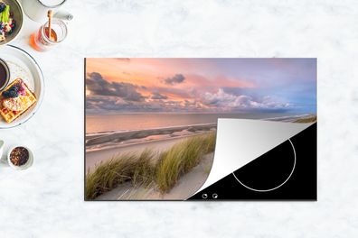 Herdabdeckplatte - 90x52 cm - Strand - Meer - Dünen - Niederlande - Rosa