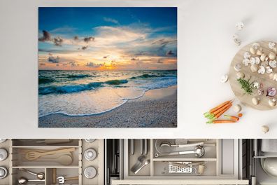 Herdabdeckplatte - 75x52 cm - Strand - Meer - Sonnenuntergang