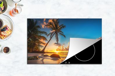 Herdabdeckplatte - 85x52 cm - Strand - Meer - Palme - Sonnenuntergang