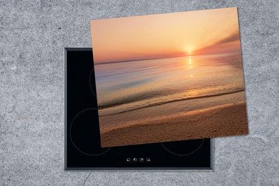 Herdabdeckplatte - 75x52 cm - Strand - Meer - Rosa - Sonnenuntergang