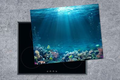 Herdabdeckplatte - 65x52 cm - Ozean - Fische - Korallen
