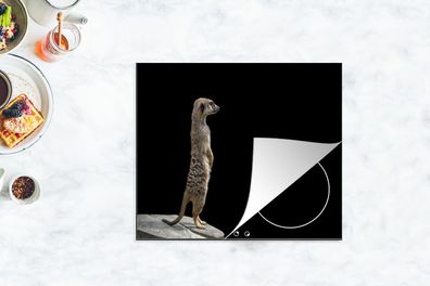 Herdabdeckplatte - 75x52 cm - Erdmännchen - Wilde Tiere - Schwarz