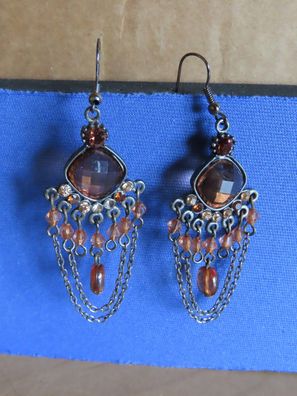 Modeschmuck Ohrschmuck Ohrringe Ohrhänger mit orangefarbenen Perlen/ Steinen