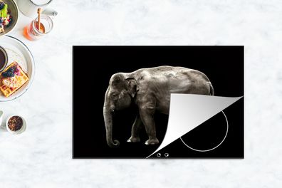 Herdabdeckplatte - 80x52 cm - Elefant - Wilde Tiere - Schwarz