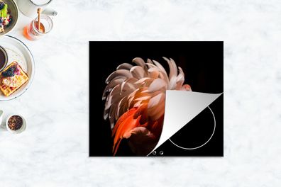 Herdabdeckplatte - 60x52 cm - Flamingo - Federn - Licht - Makro