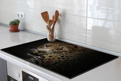 Herdabdeckplatte - 80x52 cm - Leopard - Wilde Tiere - Licht