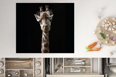 Herdabdeckplatte - 75x52 cm - Giraffe - Brille - Schwarz
