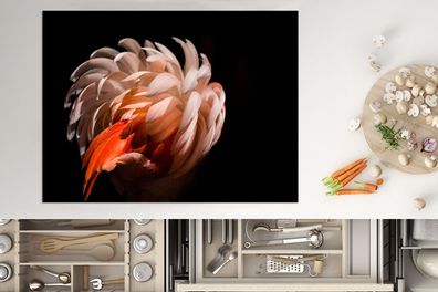 Herdabdeckplatte - 70x52 cm - Flamingo - Federn - Licht - Makro